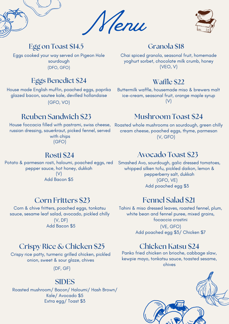 Menu, The Parcel Cafe