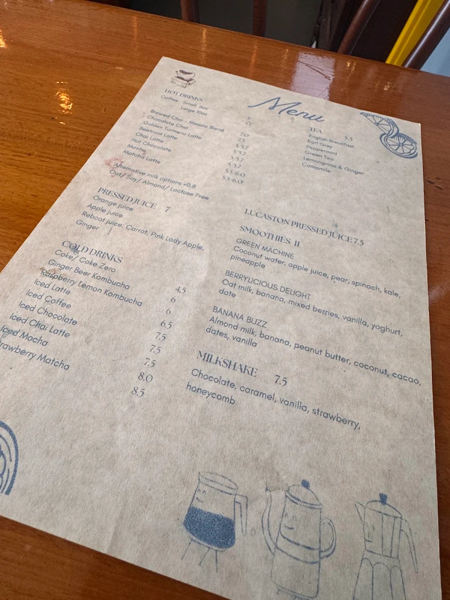 Menu, The Parcel Cafe