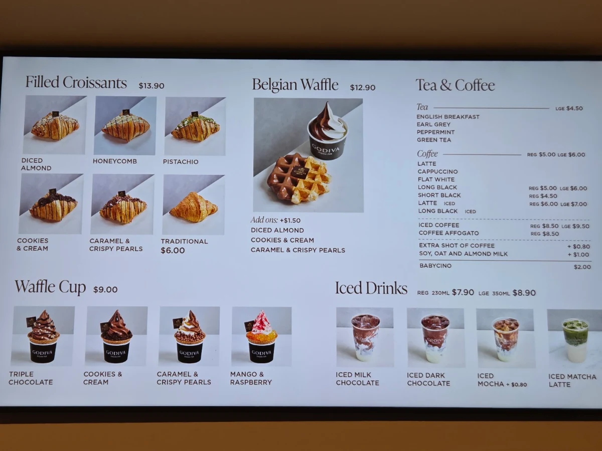 Menu, Godiva Swanston Street
