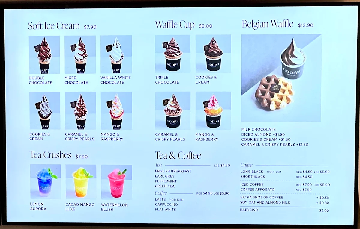 Menu, Godiva Swanston Street