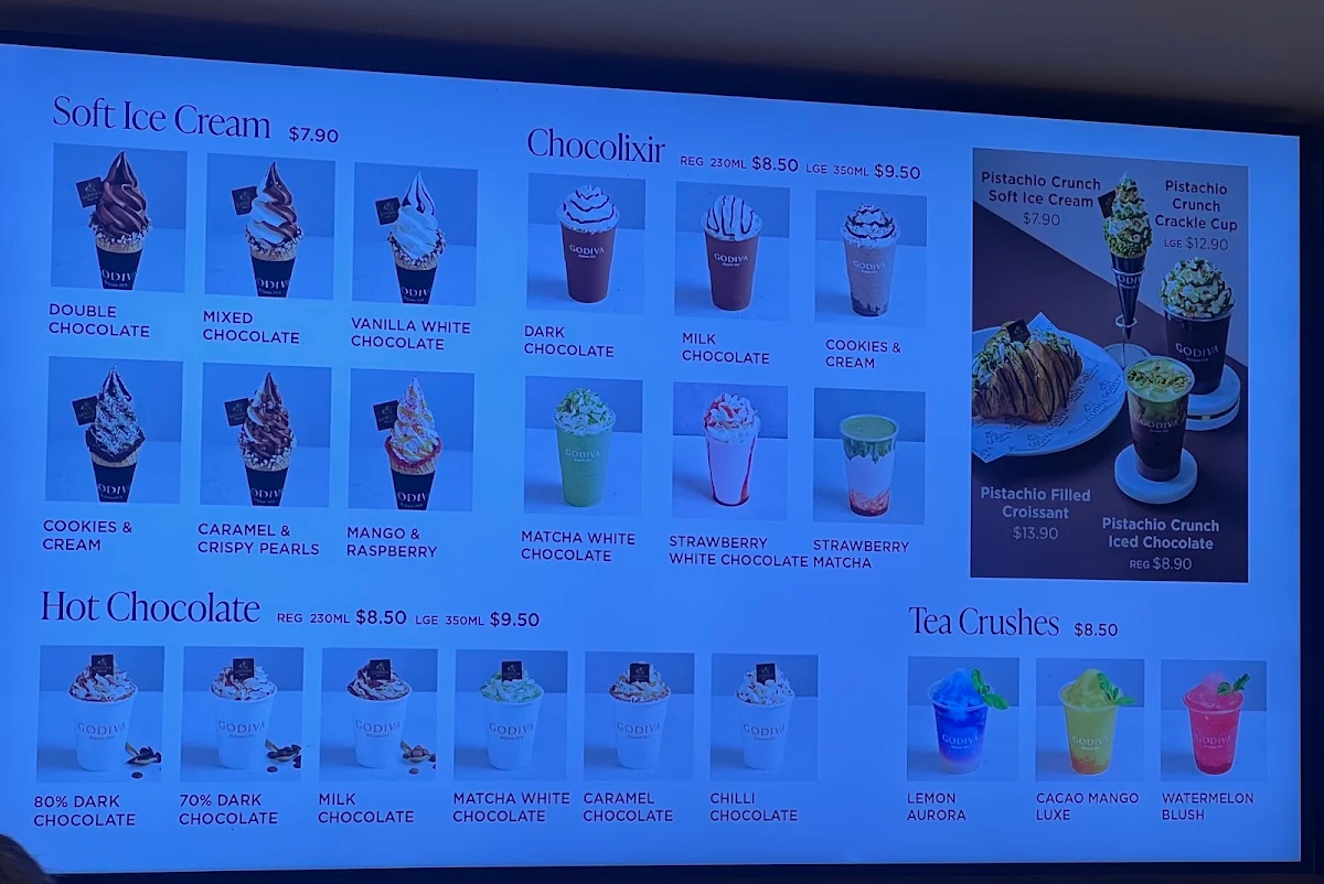 Menu, Godiva Swanston Street