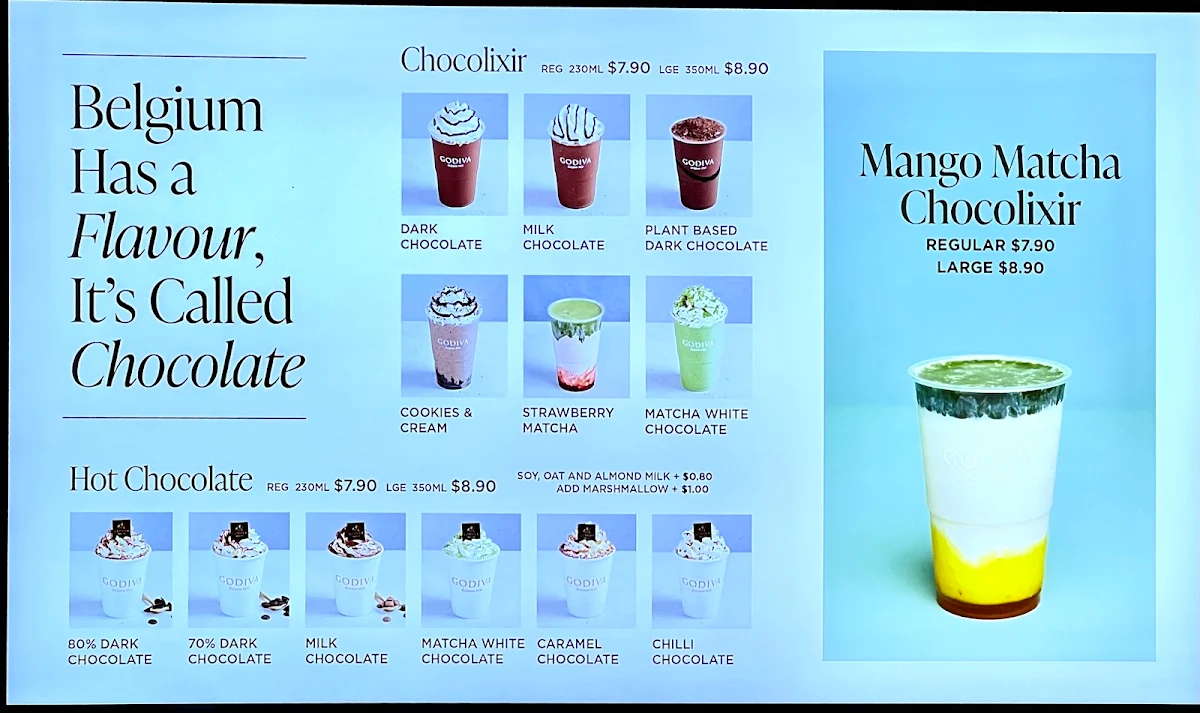Menu, Godiva Swanston Street