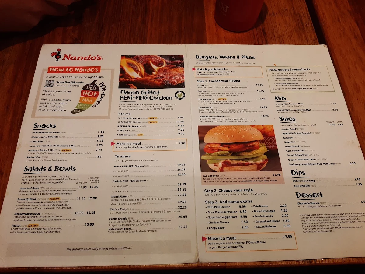 Menu, Nando's Werribee Pacific