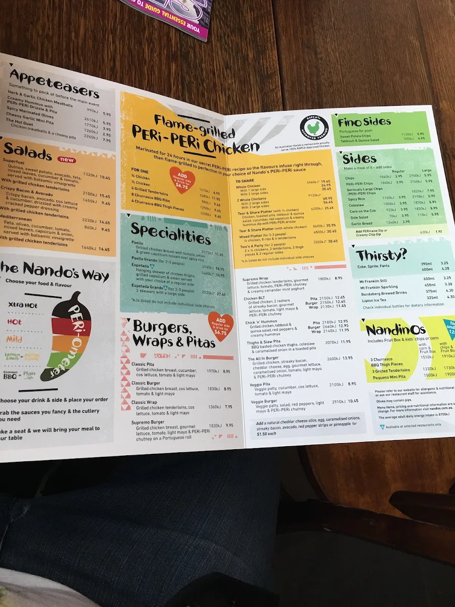 Menu, Nando's Werribee Pacific