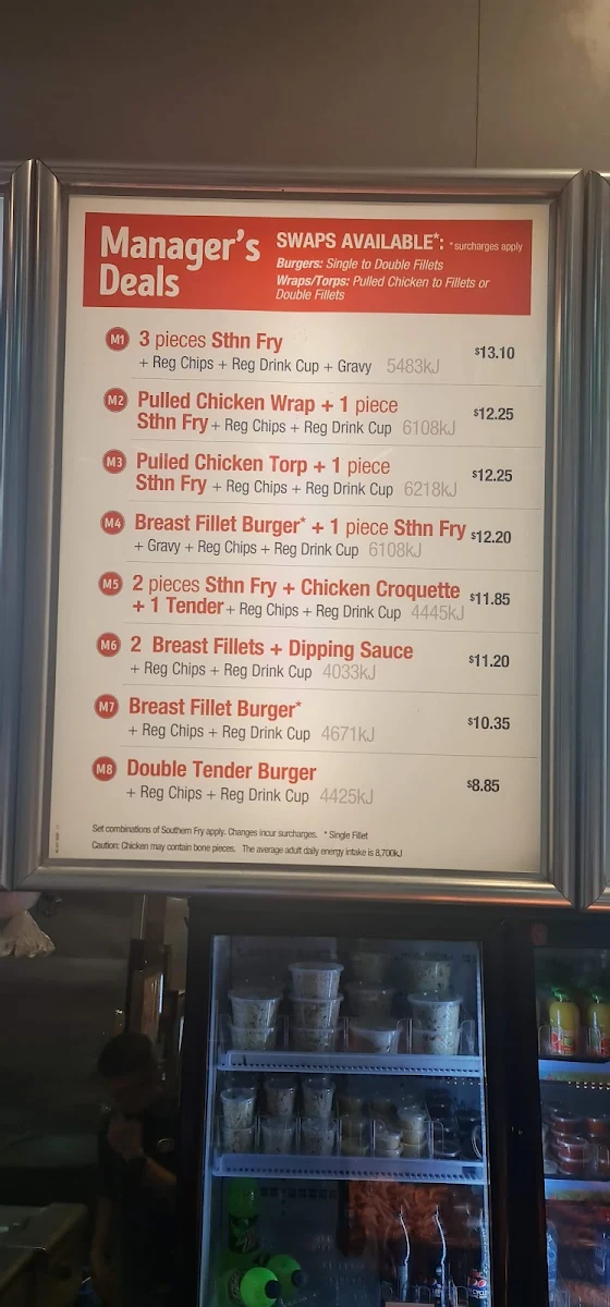 Menu, Kingsley's Chicken Lanyon Market Place
