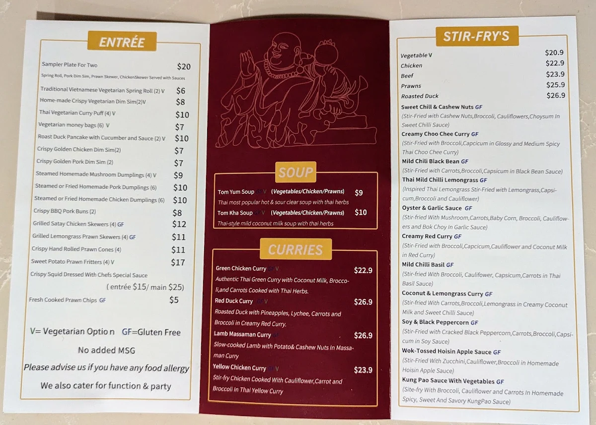 Menu, Buddha's Kitchen