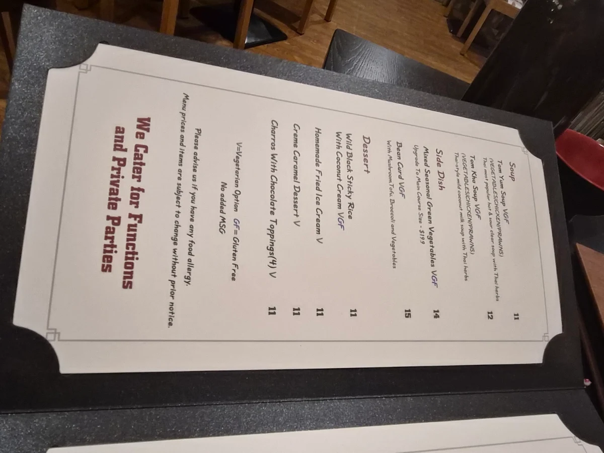 Menu, Buddha's Kitchen