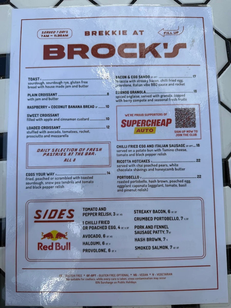 Menu, Brock's