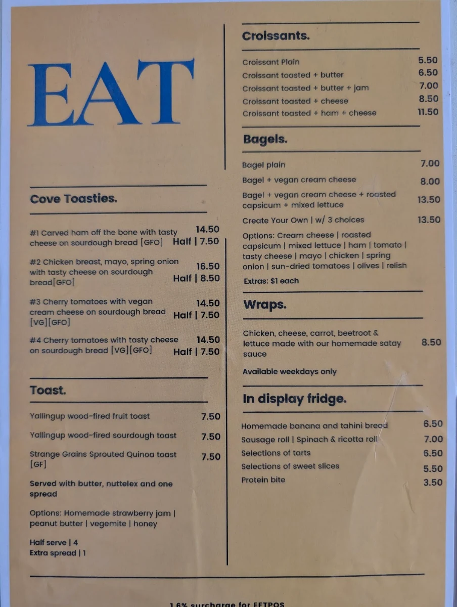 Menu, Coffee Cove Mandurah