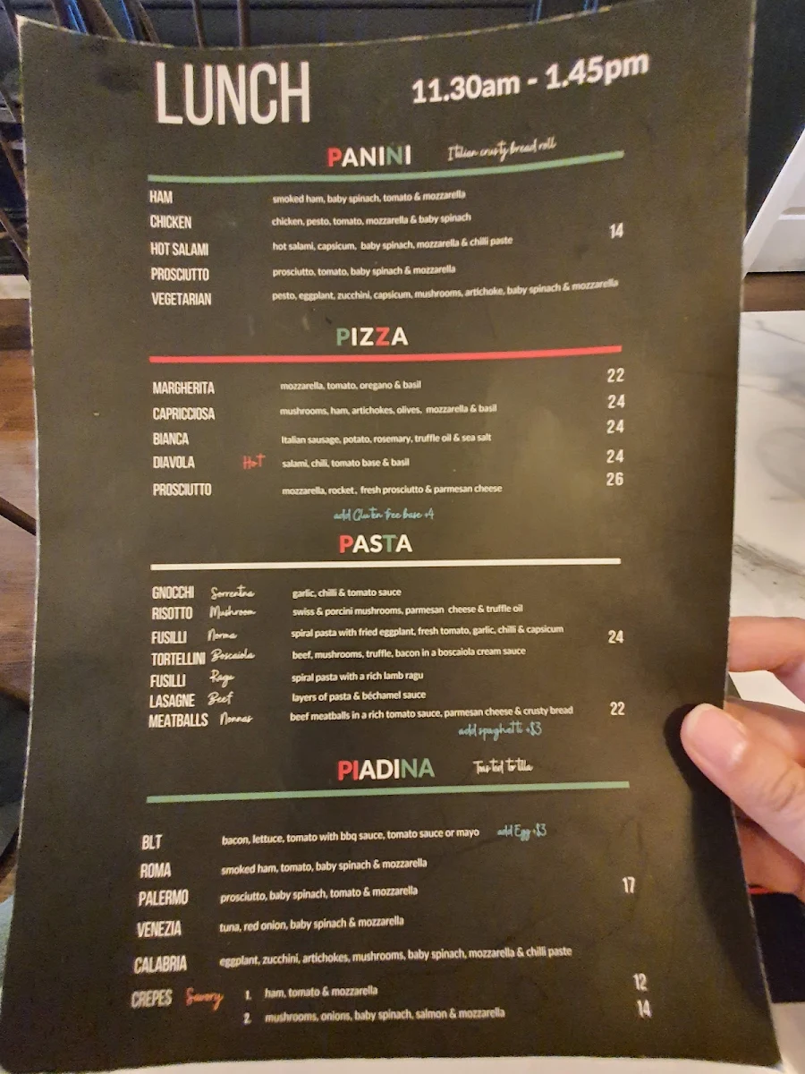 Menu, ZUCCHERO CAFFE BAR