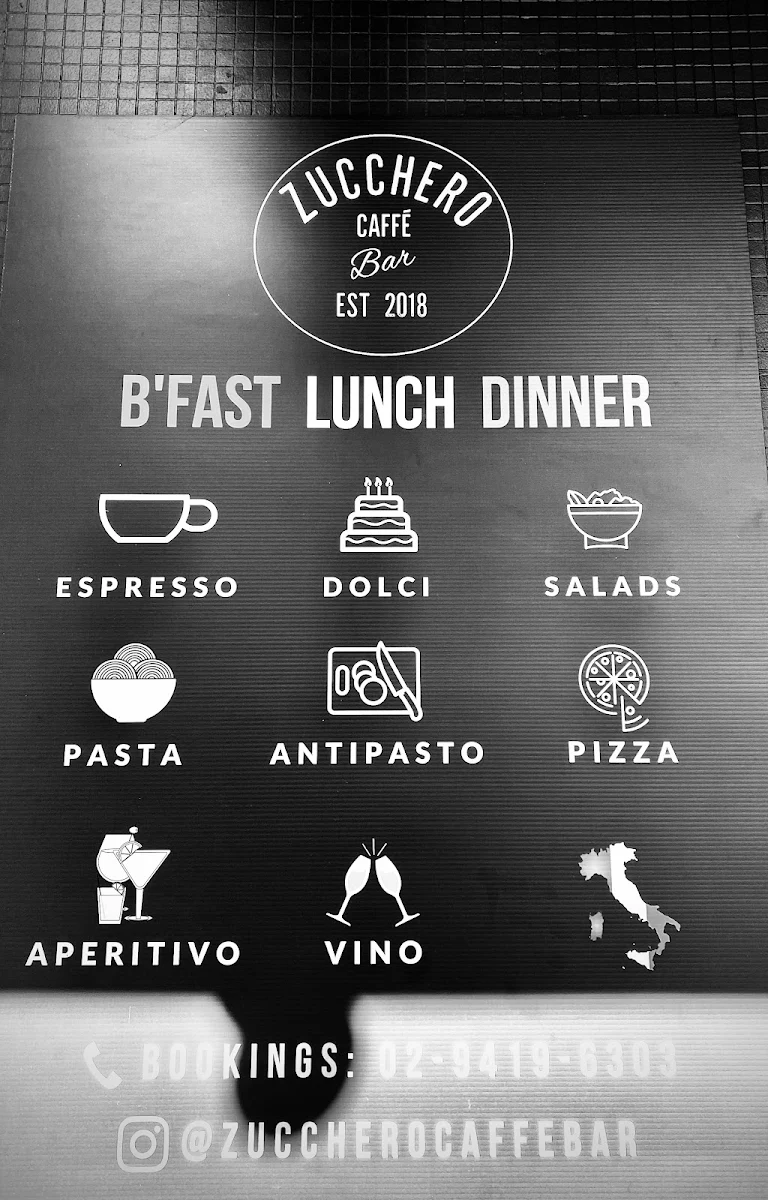 Menu, ZUCCHERO CAFFE BAR