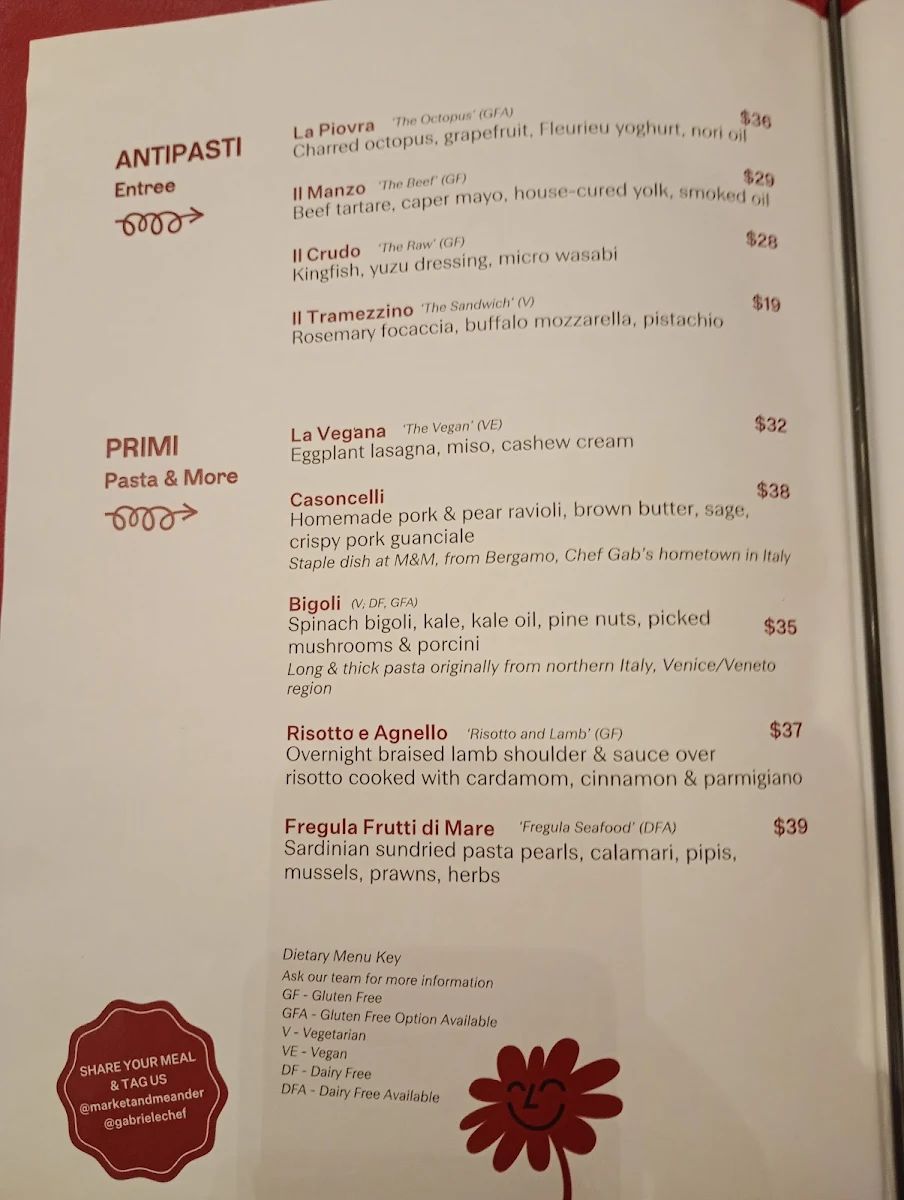 Menu, Market & Meander - Modern Italian Cuisine