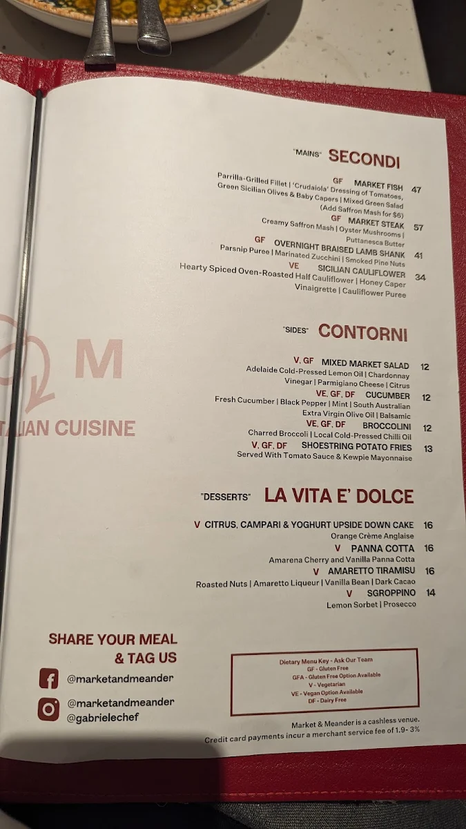 Menu, Market & Meander - Modern Italian Cuisine