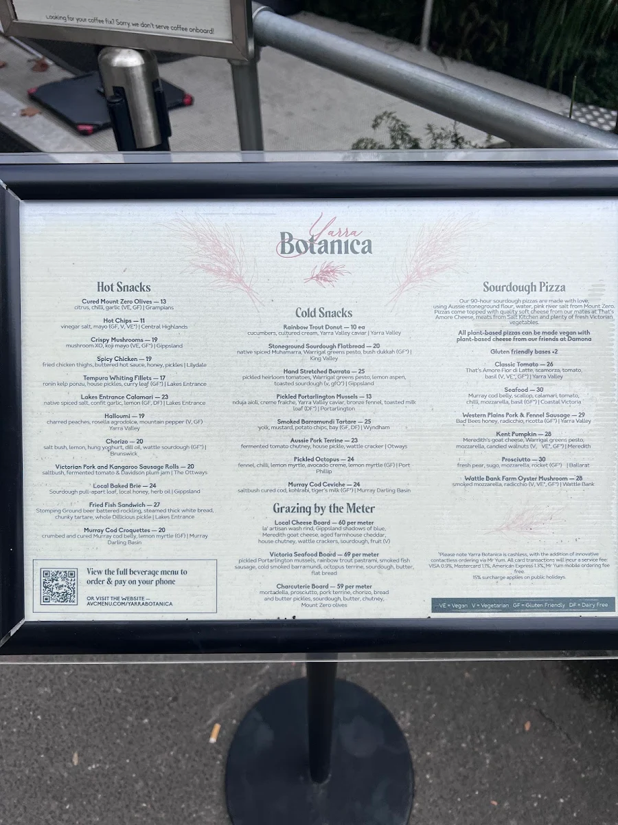 Menu, Yarra Botanica