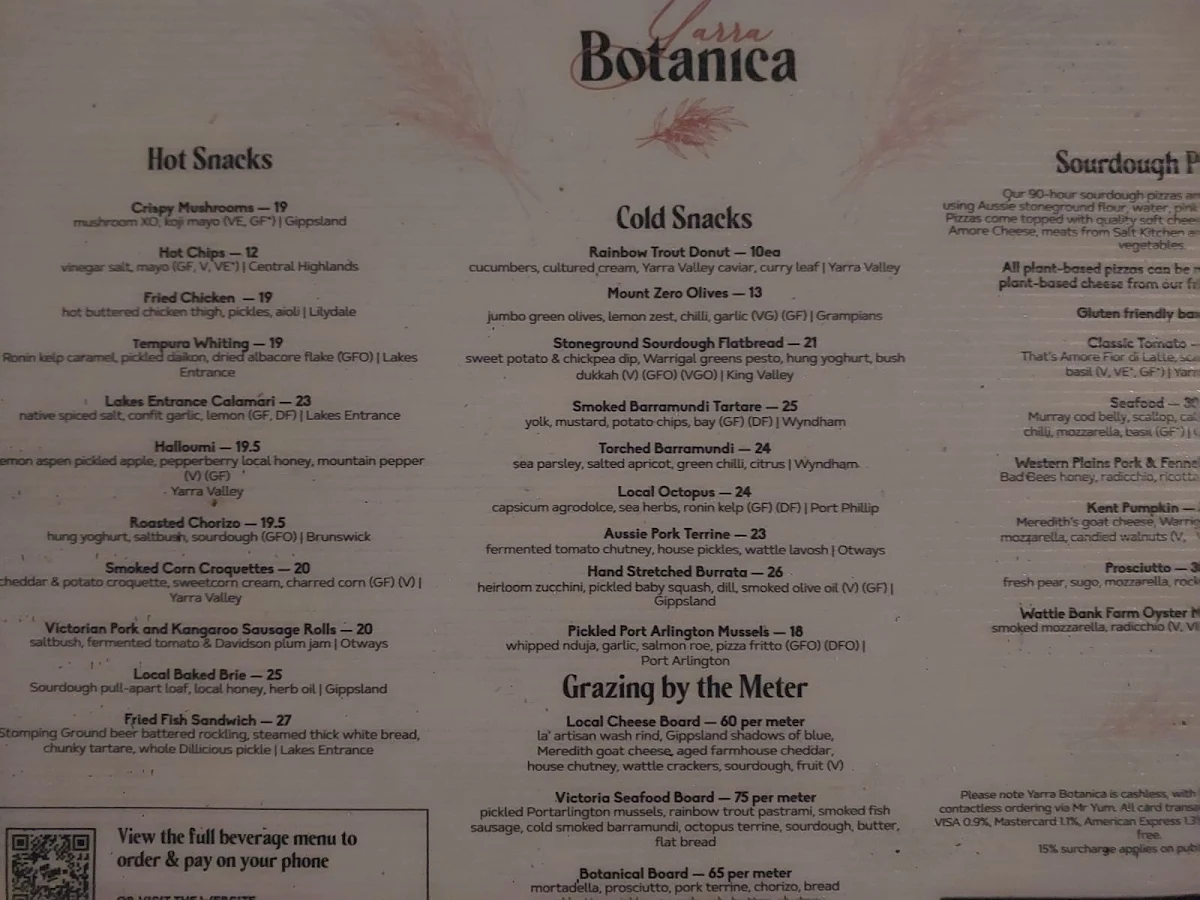 Menu, Yarra Botanica