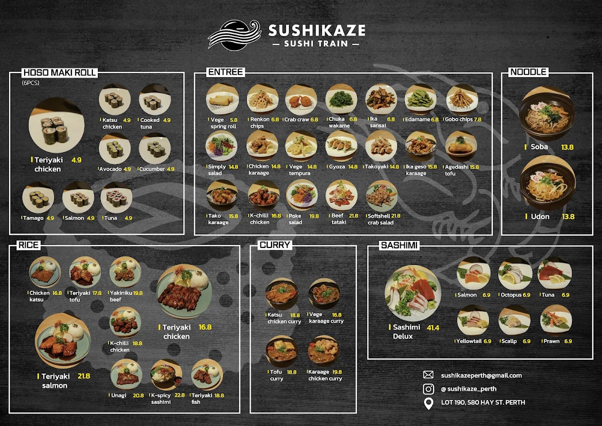 Menu, Sushi Kaze sushi train