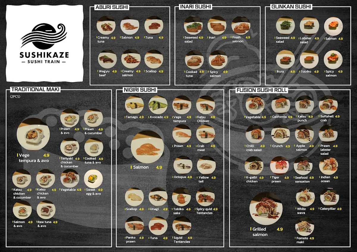 Menu, Sushi Kaze sushi train