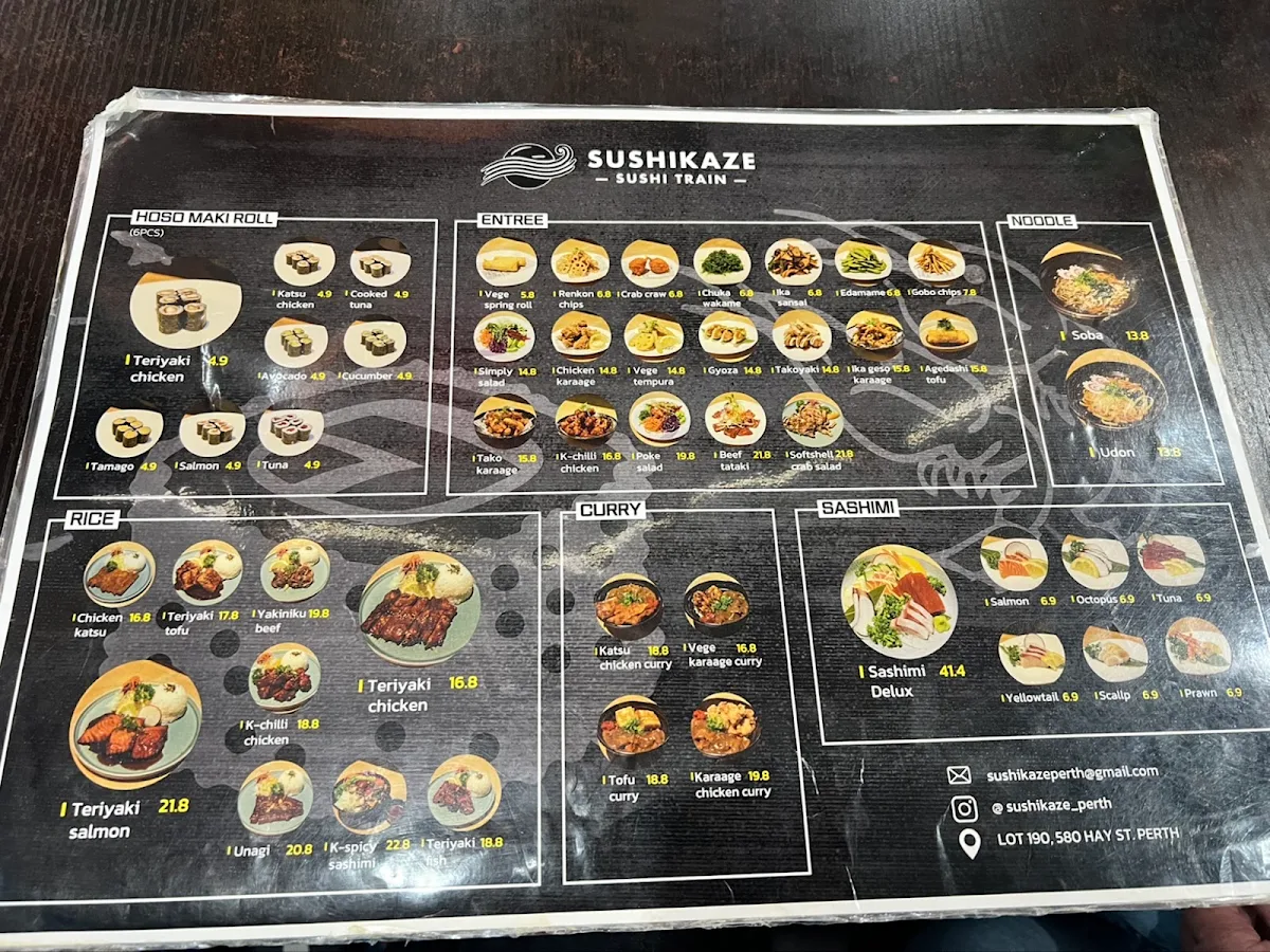 Menu, Sushi Kaze sushi train