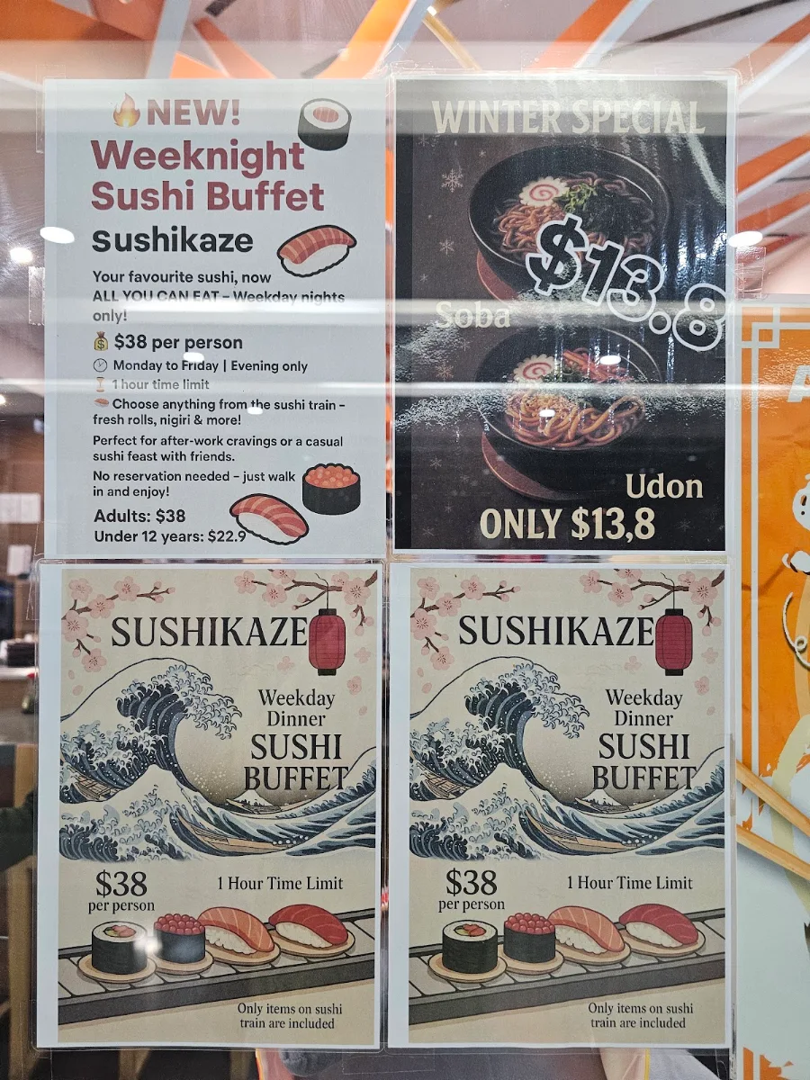 Menu, Sushi Kaze sushi train