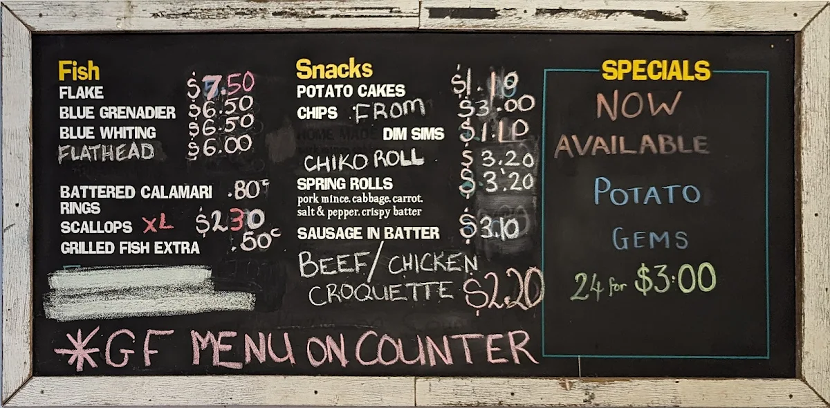Menu, New Cod on the Block Fish and Chippery