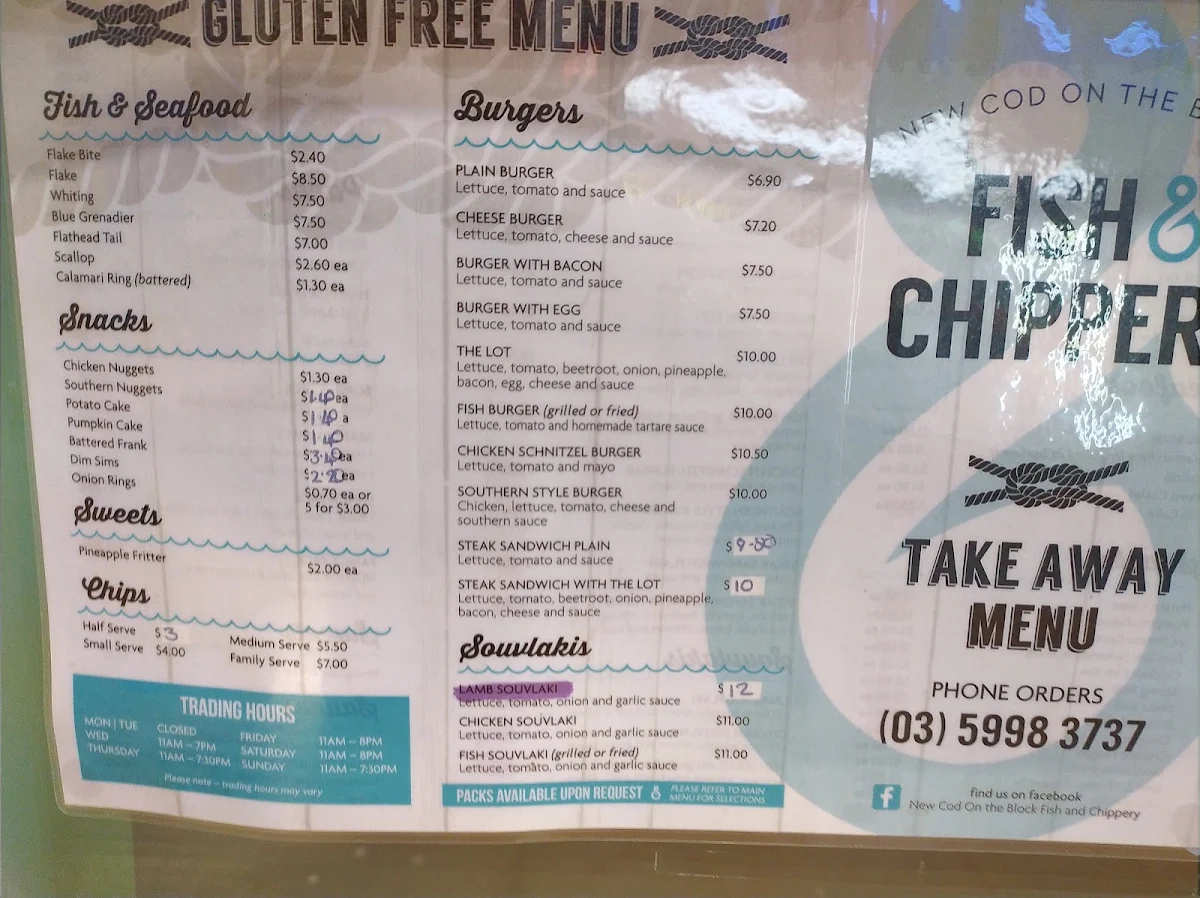 Menu, New Cod on the Block Fish and Chippery