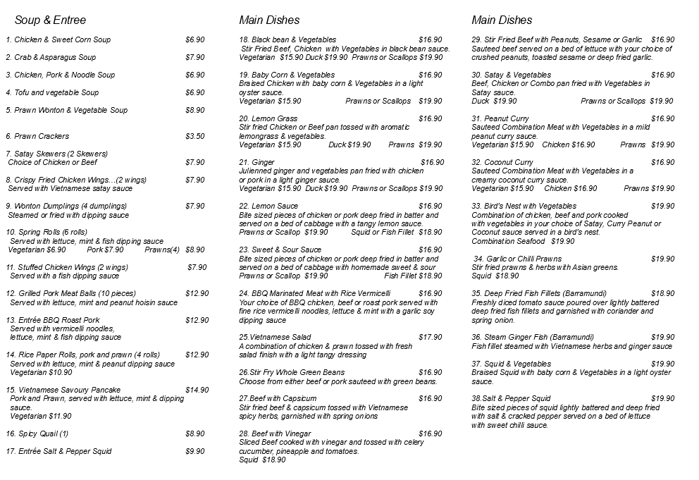Menu, Le Hoang Mount Eliza