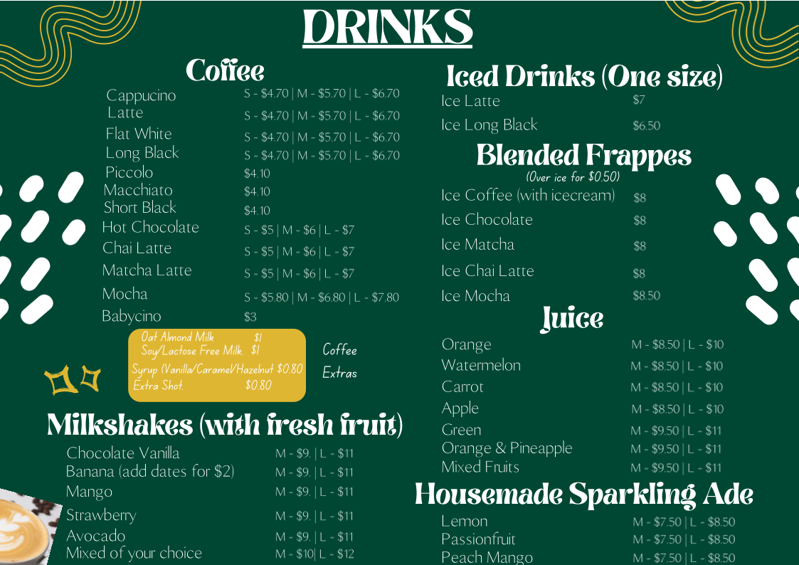 Menu, Maz Cafe