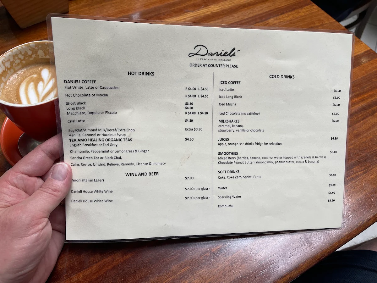 Menu, Danieli Cafe