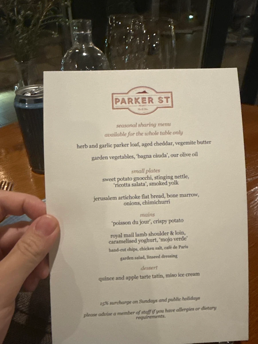 Menu, Parker St Project