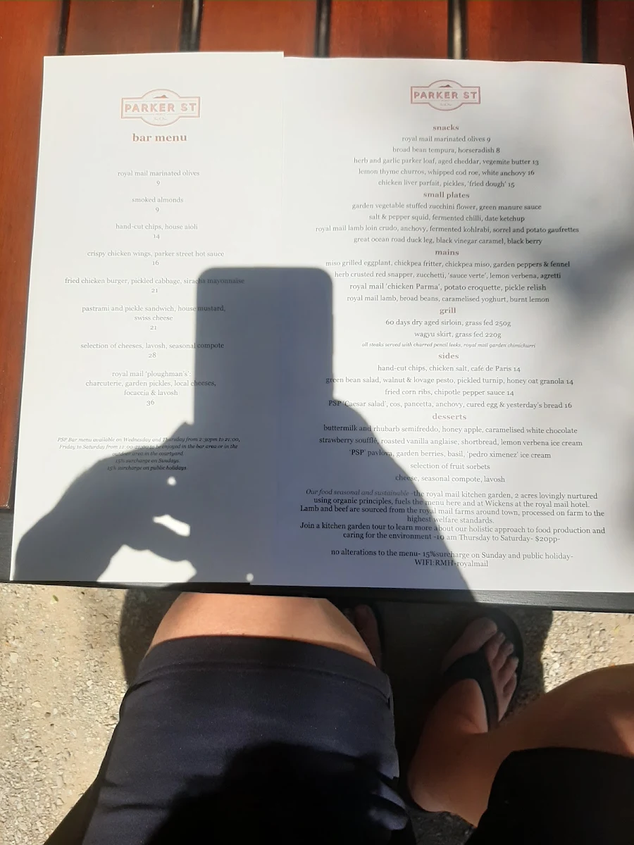 Menu, Parker St Project