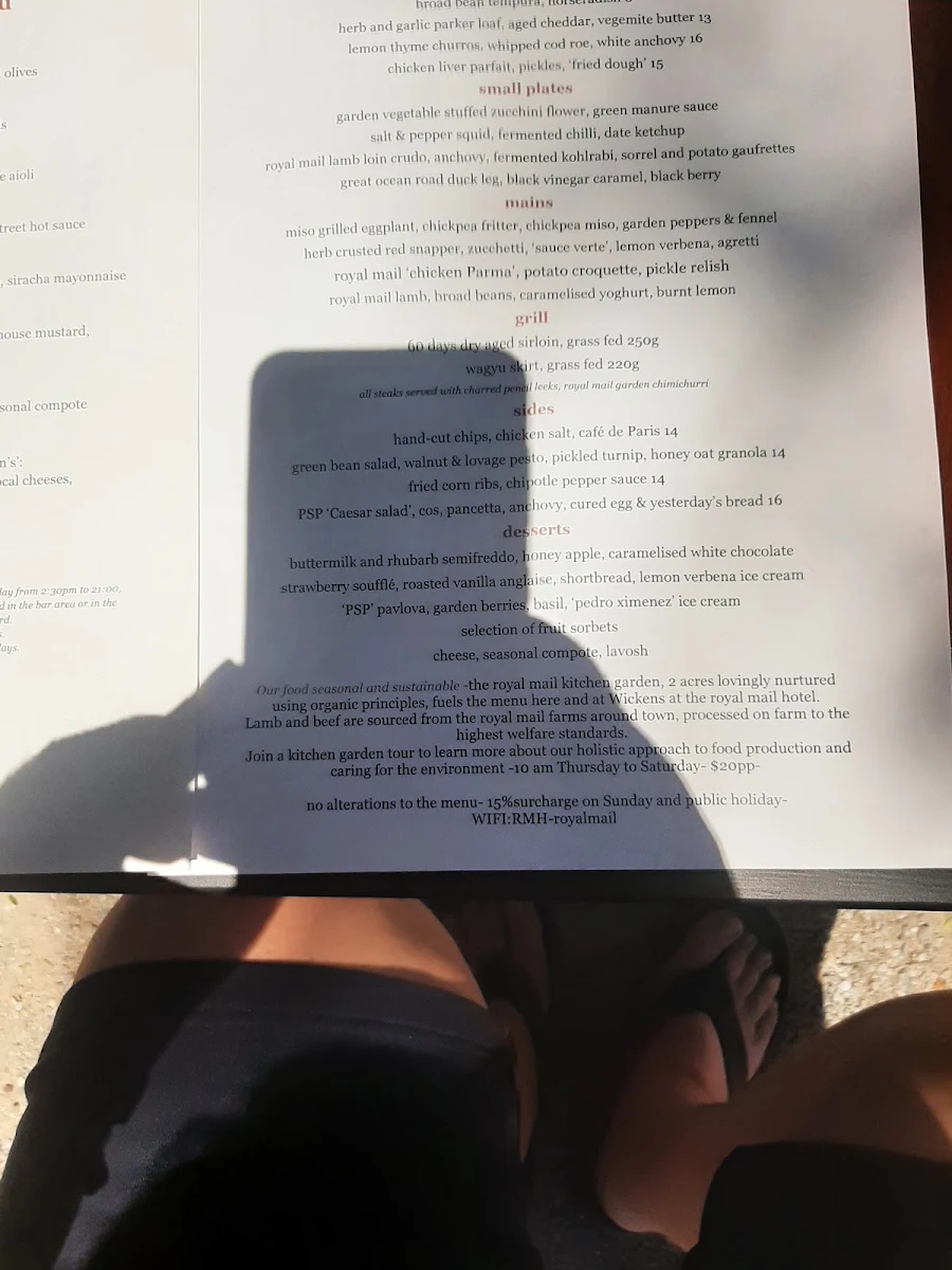 Menu, Parker St Project