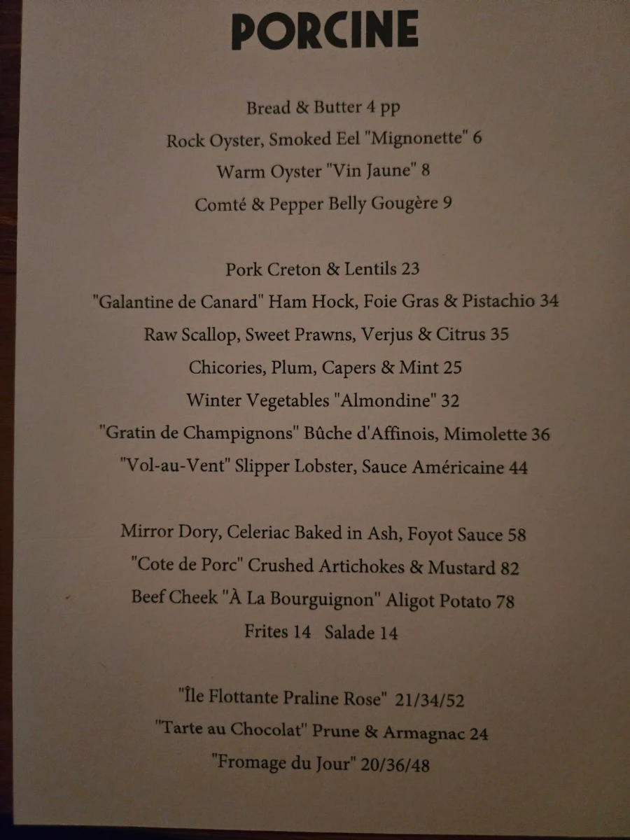 Menu, Porcine