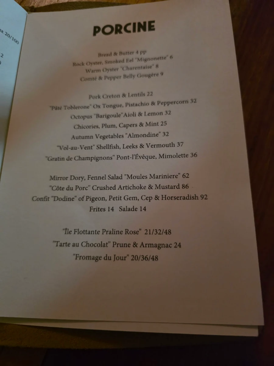 Menu, Porcine
