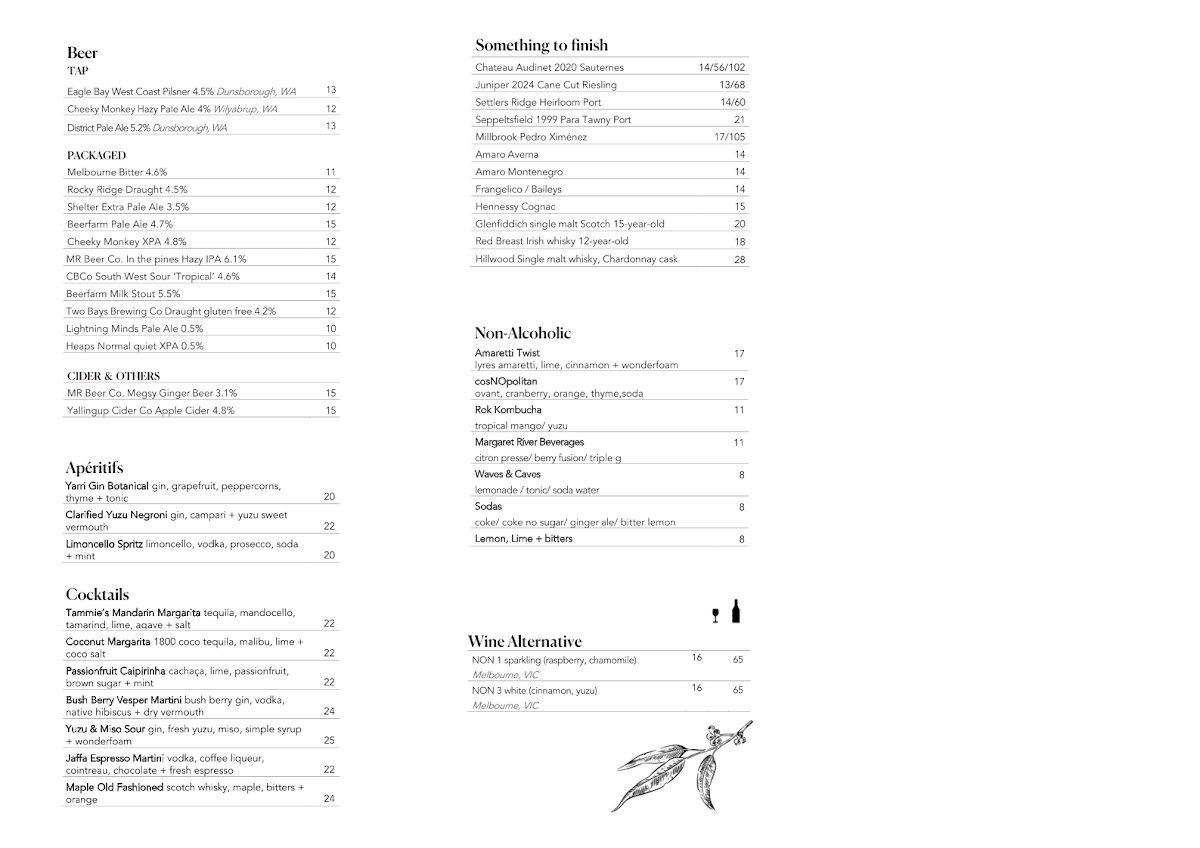 Menu, Yarri Restaurant + Bar