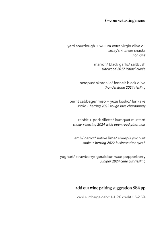 Menu, Yarri Restaurant + Bar