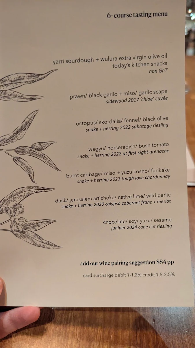 Menu, Yarri Restaurant + Bar