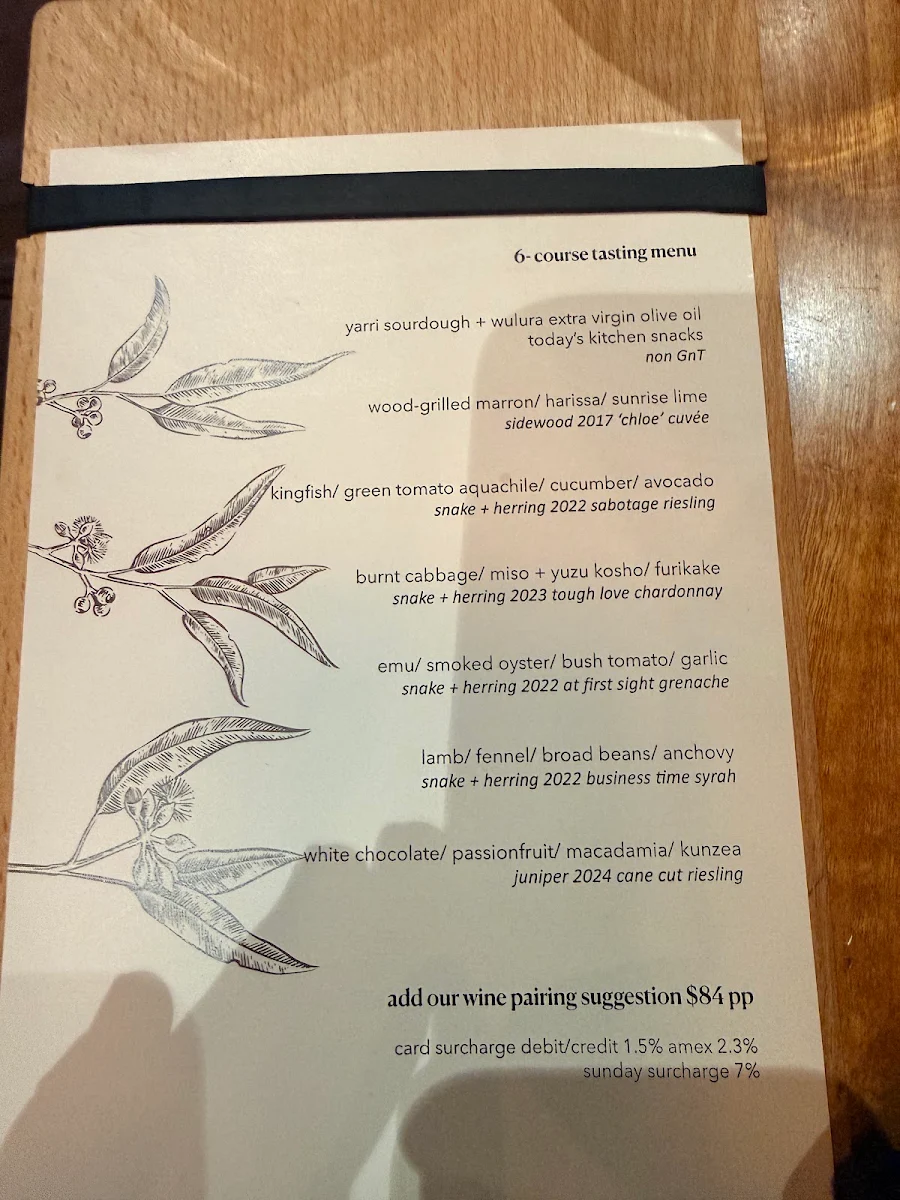 Menu, Yarri Restaurant + Bar