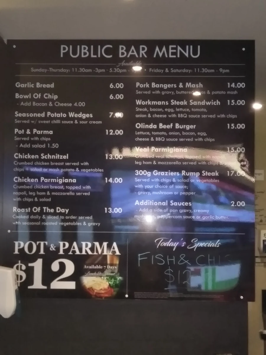 Menu, Olinda Creek Hotel