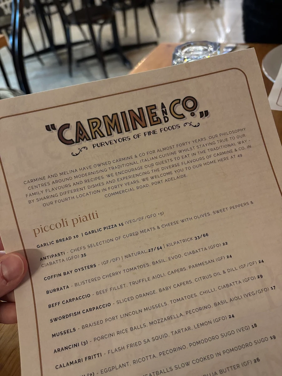 Menu, Carmine And Co.