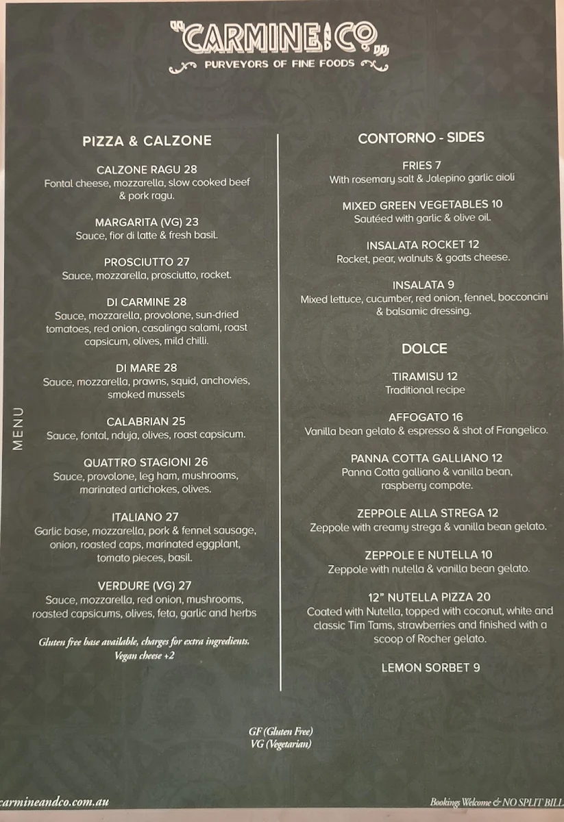 Menu, Carmine And Co.