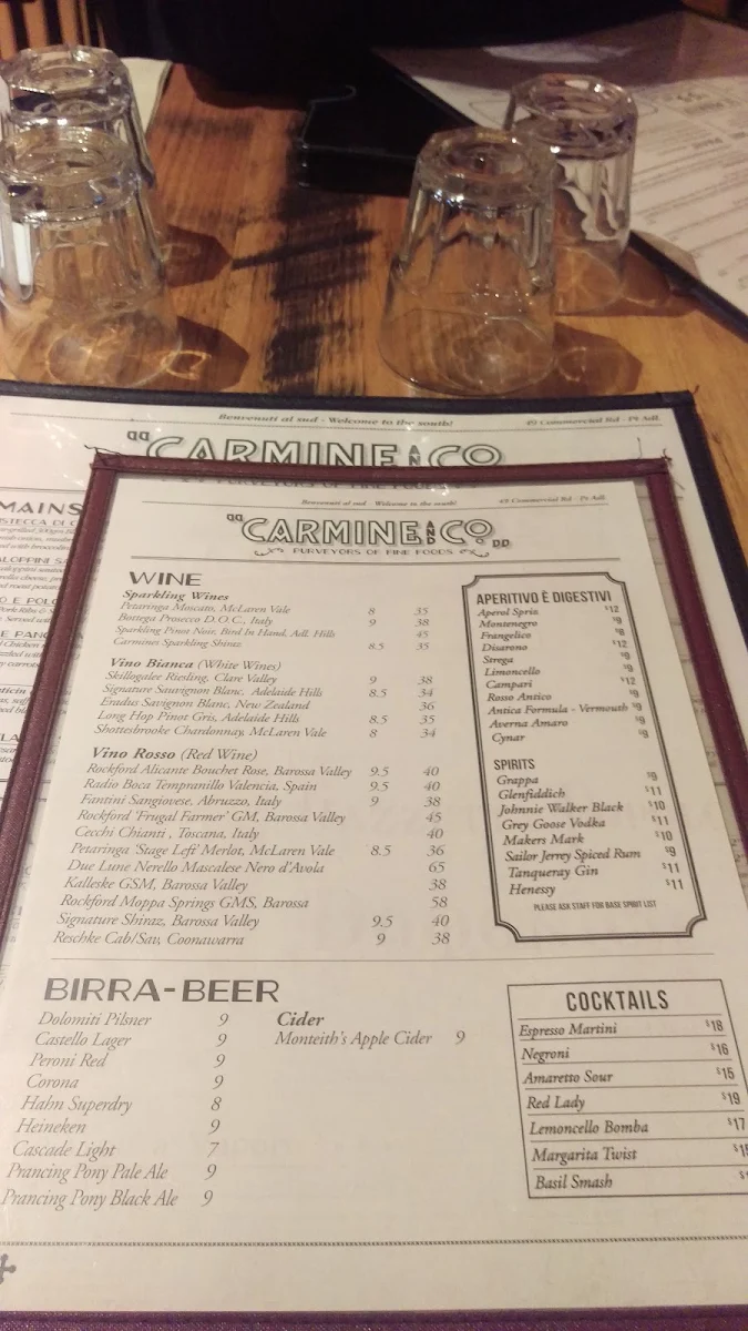 Menu, Carmine And Co.