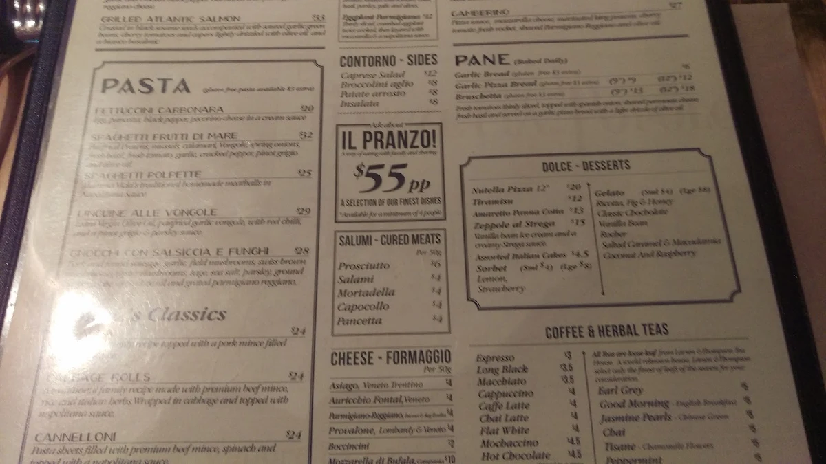 Menu, Carmine And Co.