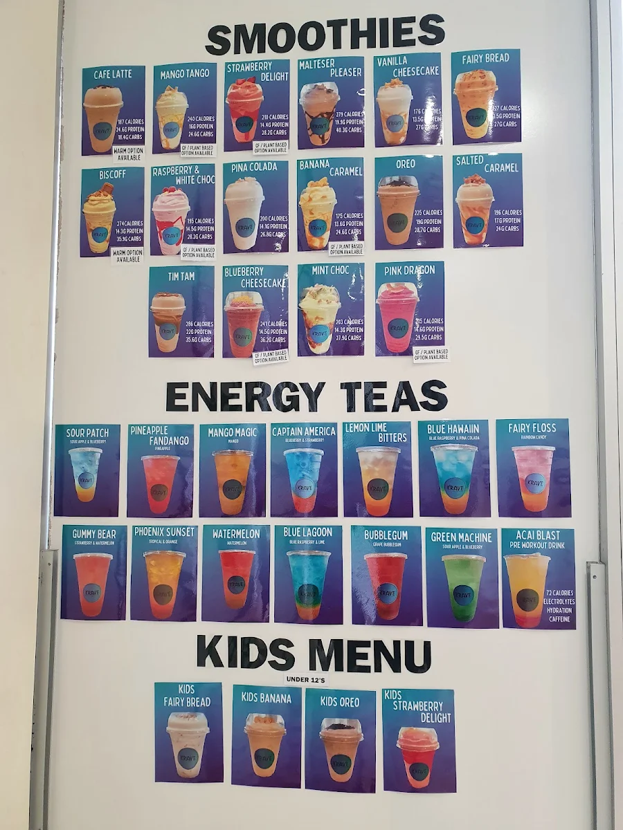 Menu, Krave Fast Nutrition