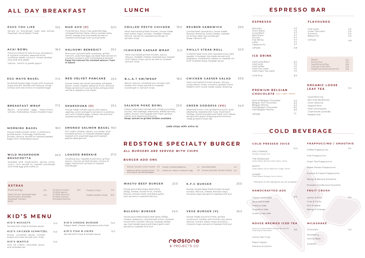 Menu, Redstone & Projects Co Warringah Mall