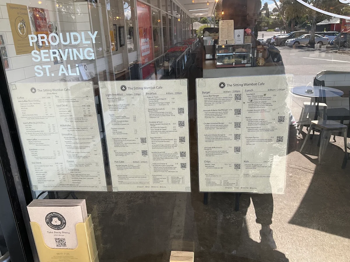 Menu, The Sitting Wombat Cafe.