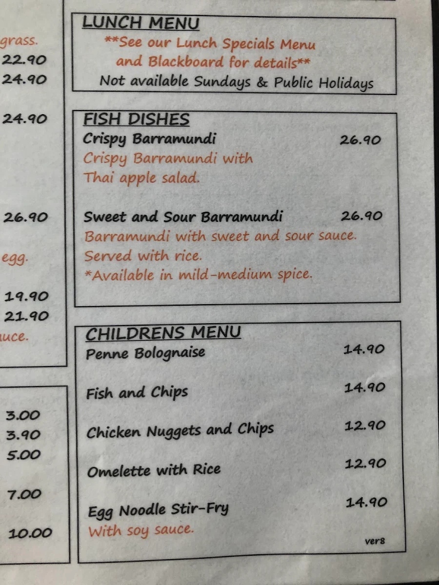 Menu, Southern Thai Cafe