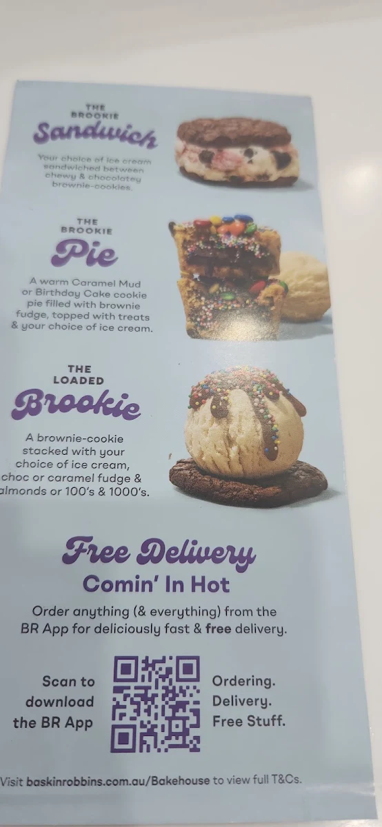 Menu, Baskin-Robbins Stones Corner