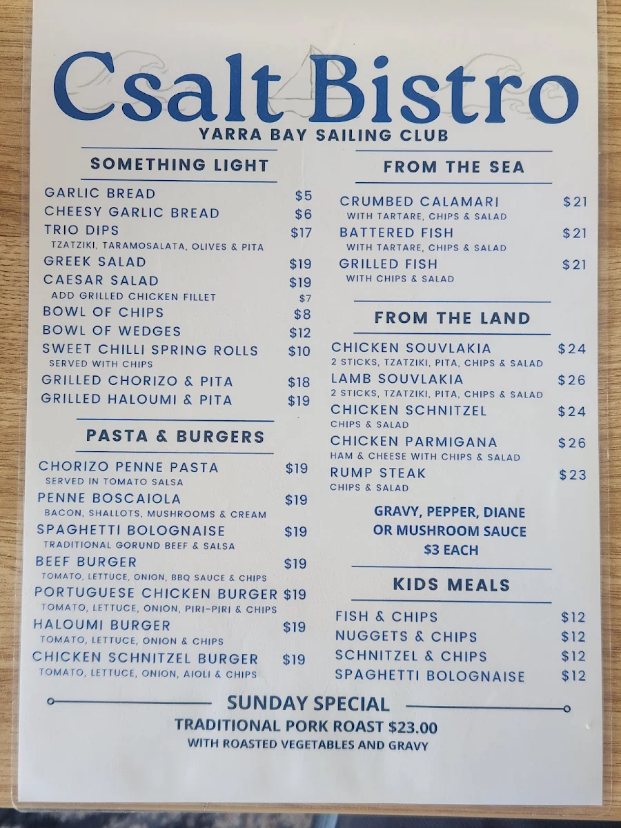 Menu, Csalt On The Beach Restaurant