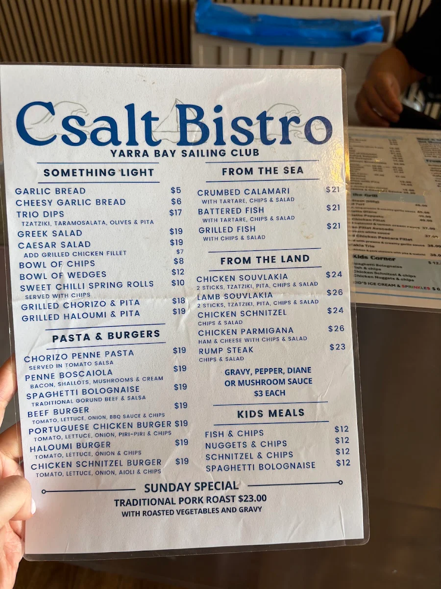 Menu, Csalt On The Beach Restaurant