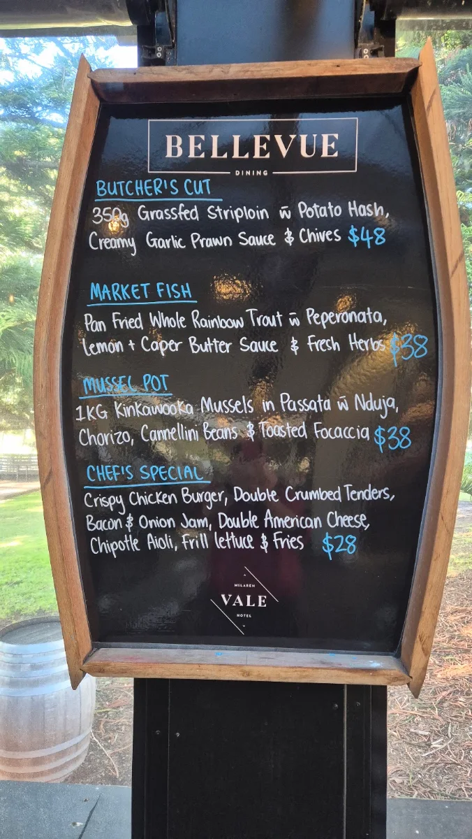 Menu, McLaren Vale Hotel